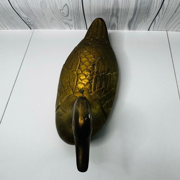 Vintage Ornate Large Brass Full Size Duck Decoy Statue Door Stop Figurine 13” - Picture 2 of 6